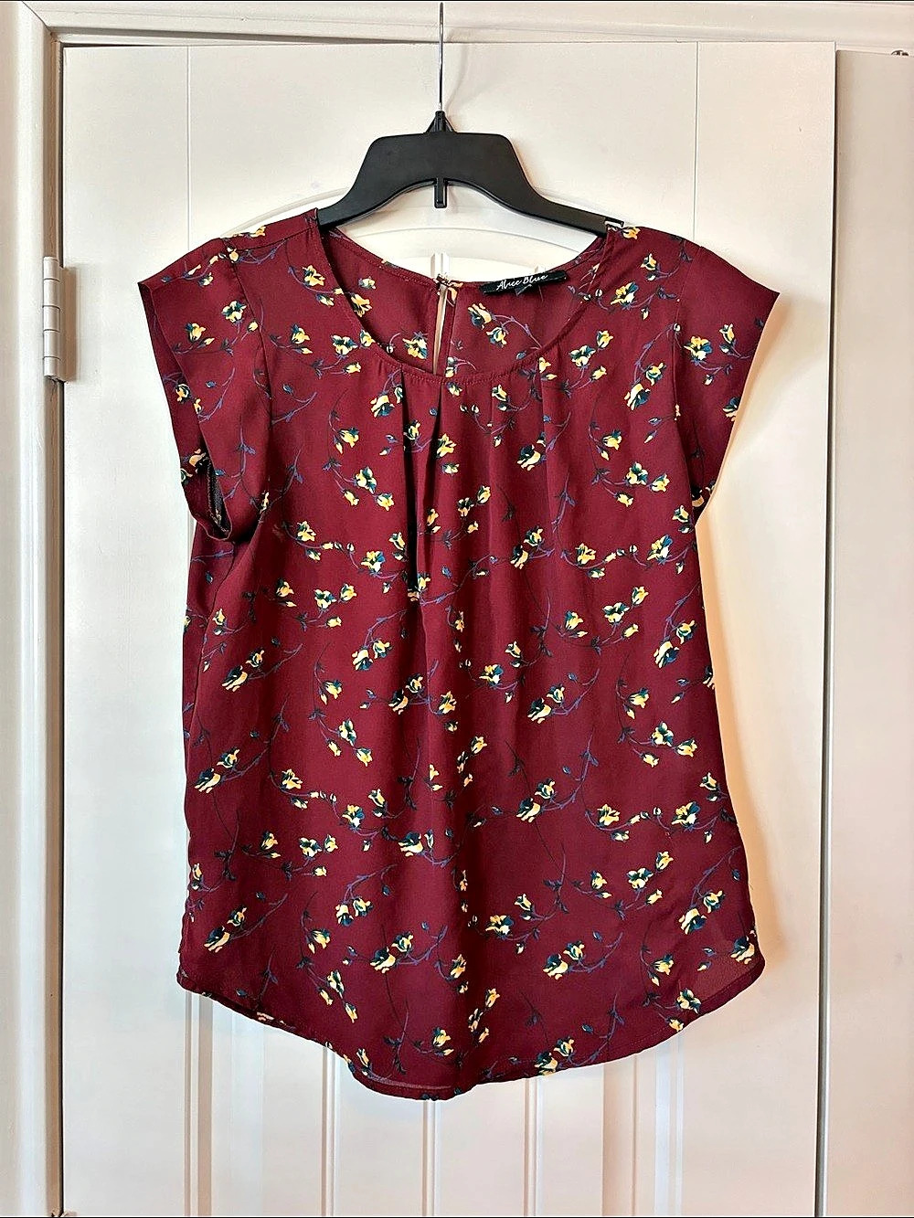 Alice Blue Floral Blouse Burgundy & Yellow Large Like New